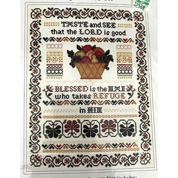 Design Connection Psalm 34:8 Sampler Counted Cross Stitch Kit 10 1/2" x 14" - Picture 1 of 4